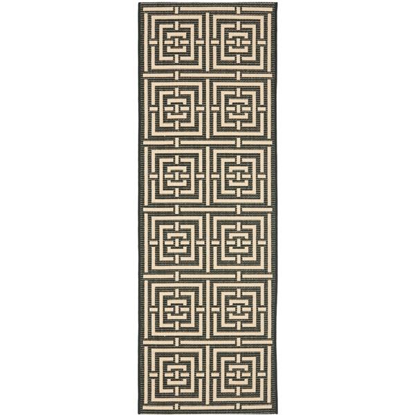 Safavieh Courtyard Rug - 2.3-ft x 8-ft - Polypropylene - Black/Ivory