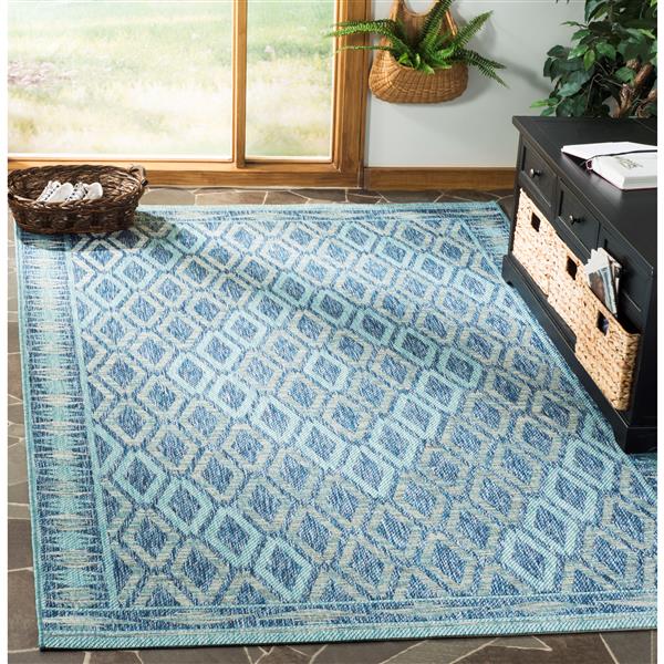 Safavieh Courtyard Rug - 4-ft x 5.6-ft - Polypropylene - Navy Blue/Aqua