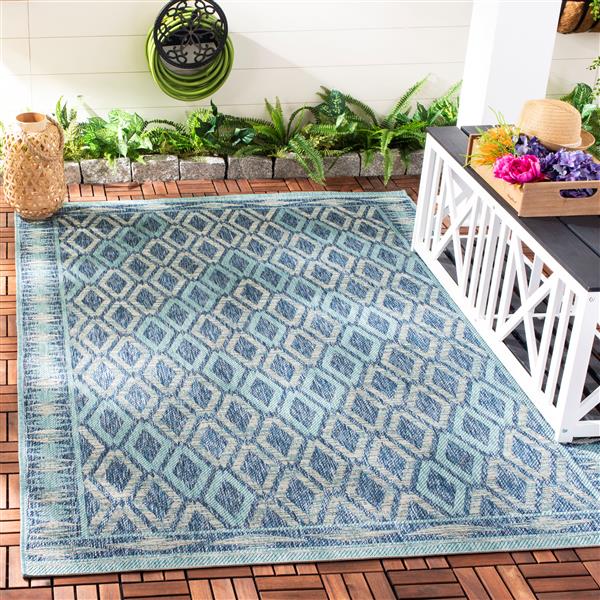 Safavieh Courtyard Rug - 4-ft x 5.6-ft - Polypropylene - Navy Blue/Aqua