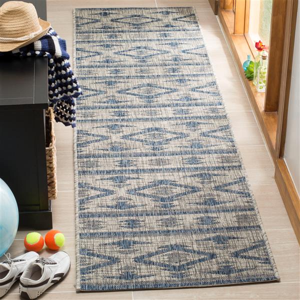 Safavieh Courtyard Rug - 2-ft x 8-ft - Polypropylene - Gray/Navy Blue