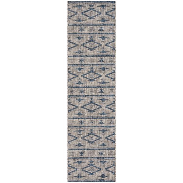 Safavieh Courtyard Rug - 2-ft x 8-ft - Polypropylene - Gray/Navy Blue