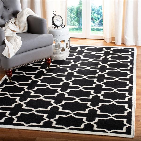 Safavieh Dhurries Rug - 3-ft x 5-ft - Wool - Black/Ivory