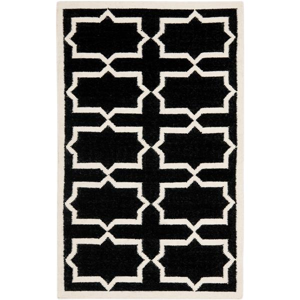 Safavieh Dhurries Rug - 3-ft x 5-ft - Wool - Black/Ivory