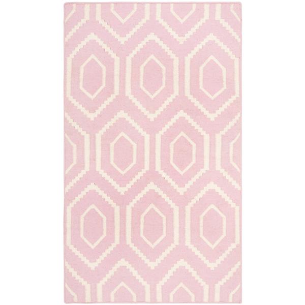 Safavieh Dhurries Rug 3' x 5' Wool Pink/Ivory DHU556C3 RONA