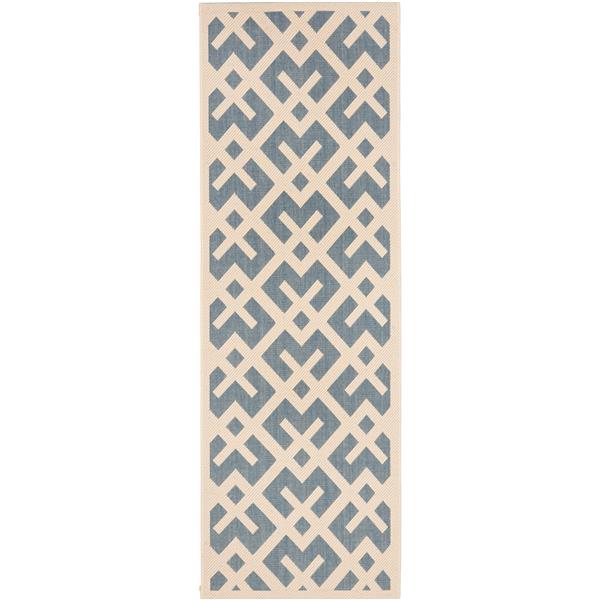 Safavieh Courtyard Rug - 2.3-ft x 8-ft - Polypropylene - Blue/Ivory