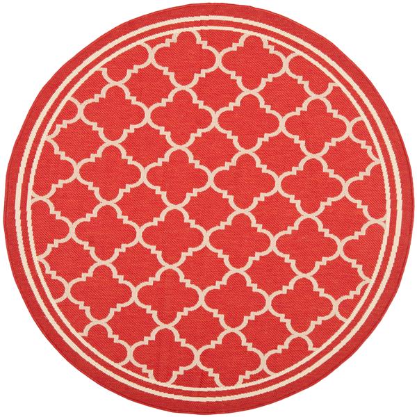 Safavieh Courtyard Rug - 5.3-ft x 5.3-ft - Polypropylene - Red/Ivory