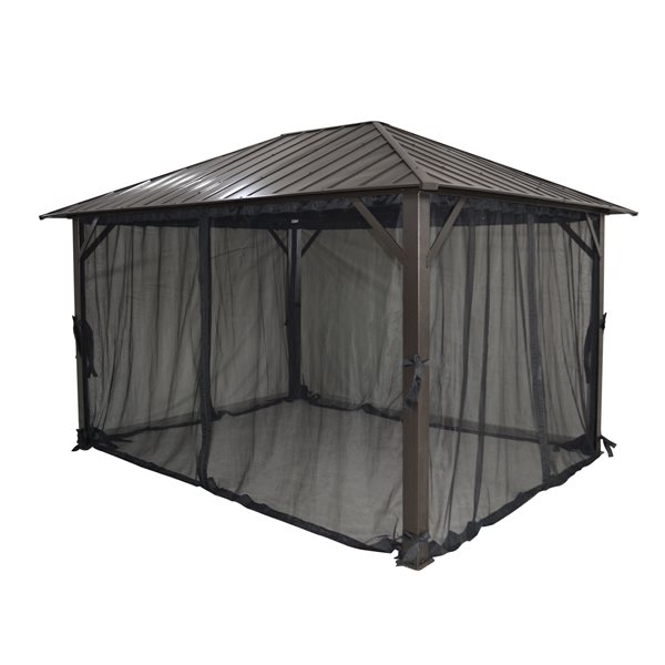 F. Corriveau International Seoul 10 x 12-ft Bronze Aluminum/Steel Framed Gazebo - Galvanised Steel Roof and Nettings