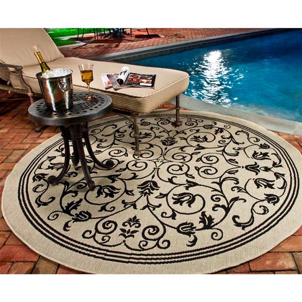 Safavieh Courtyard Floral Rug - 5-ft 3-in x 5-ft 3-in - Sand/Black