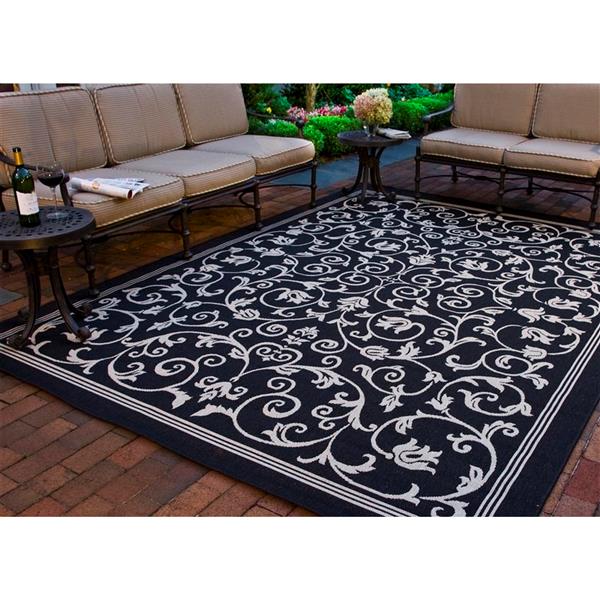 Safavieh Courtyard Floral Rug - 4-ft x 5-ft 7-in - Black/Sand