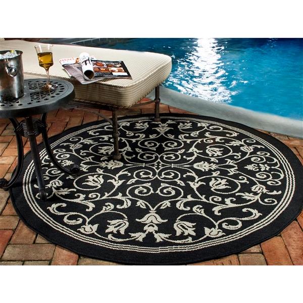 Safavieh Courtyard Floral Rug - 5-ft 3-in x 5-ft 3-in - Black/Sand