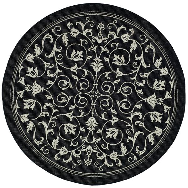 Safavieh Courtyard Floral Rug - 5-ft 3-in x 5-ft 3-in - Black/Sand