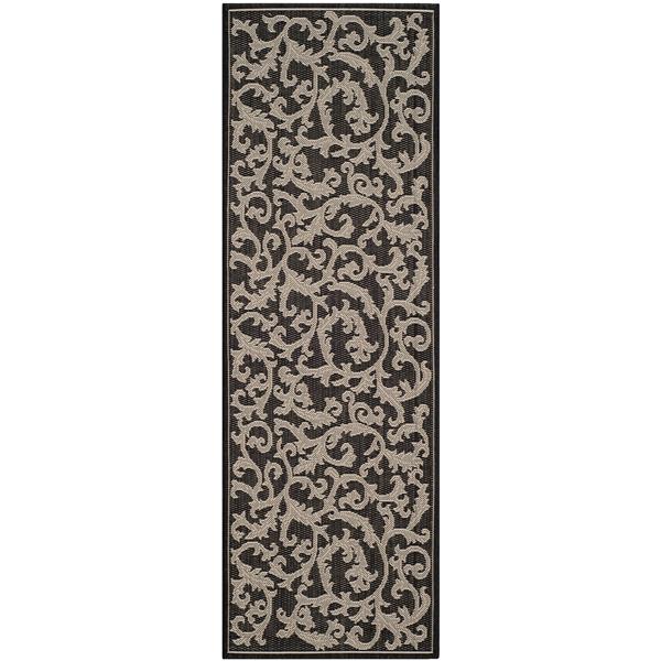 Safavieh Courtyard Floral Rug - 2-ft 7-in x 8-ft 2-in - Black/Sand