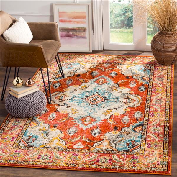 Safavieh Monaco Decorative Rug - 3-ft x 5-ft - Orange/Light Blue