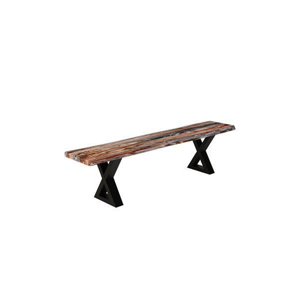 MobX Grey Sheesham Live Edge Bench with Black X-legs - 67-in