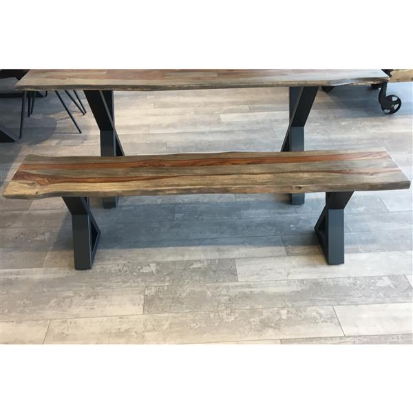 MobX Grey Sheesham Live Edge Bench with Black X-legs - 67-in