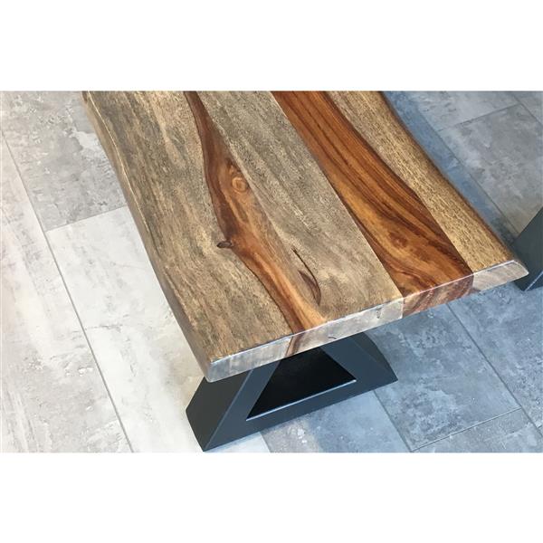 MobX Grey Sheesham Live Edge Bench with Black X-legs - 67-in