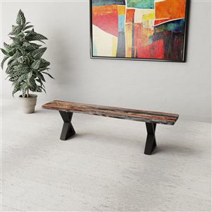 MobX Grey Sheesham Live Edge Bench with Black X-legs - 67-in