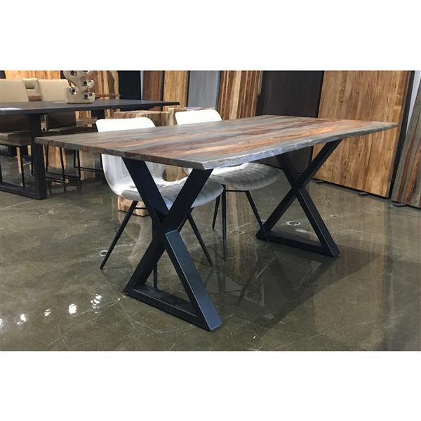 Corcoran Grey Sheesham Live Edge Dining Table with Black X-legs - 67"