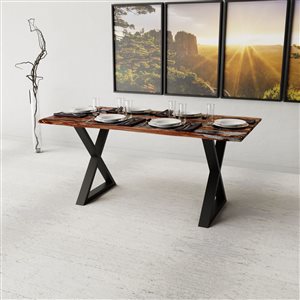 Corcoran Grey Sheesham Live Edge Dining Table with Black X-legs - 67"