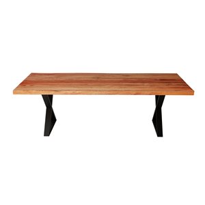 Table en bois d'Acacia avec piètement en X noir, 96 po