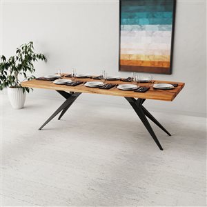 Table en bois d'Acacia avec piètement aérien noir, 84"