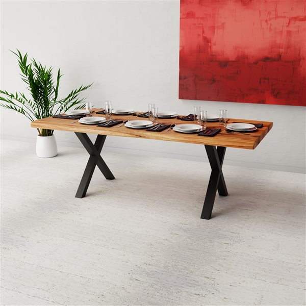 MobX Acacia Live Edge Dining Table with Black X-legs - 84-in