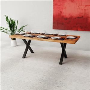 MobX Acacia Live Edge Dining Table with Black X-legs - 84-in