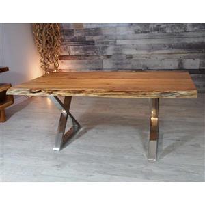 Corcoran Acacia Live Edge Dining Table with Stainless X-legs - 84"