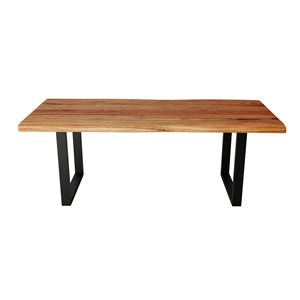 Table en bois d'Acacia MobX avec piètement en forme de U en acier noir 84 po