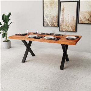 MobX Acacia Live Edge Dining Table with Black X-legs - 72-in