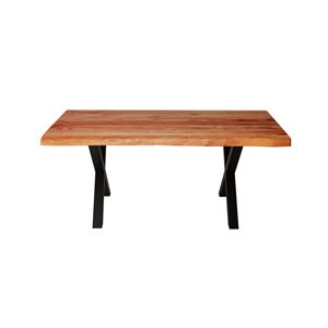 Table en bois d'Acacia avec piètement en X noir, 72 po