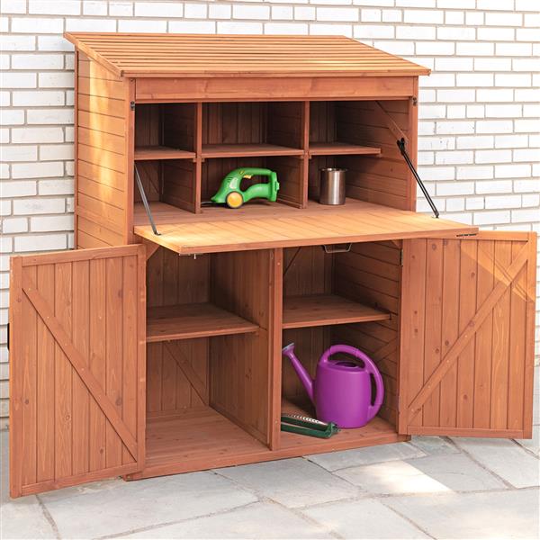 Leisure Season Storage Cabinet with Table - 50-in x 63-in - Cedar - Brown