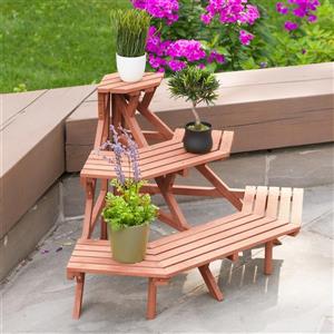 Support à plantes à 3 niveaux, 38 po x 24 po, bois, brun
