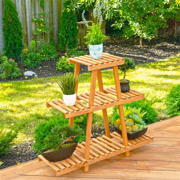 Leisure Season 3-Tier Plant Stand - 35-in x 32-in - Wood - Brown