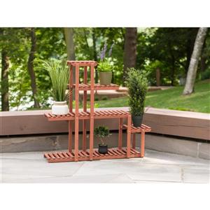 Support à plantes à niveaux, 40 po x 37 po, bois, brun