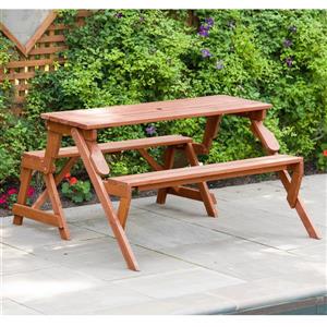 Table de pique-nique pliable, banc, 58 po x 30 po, brun