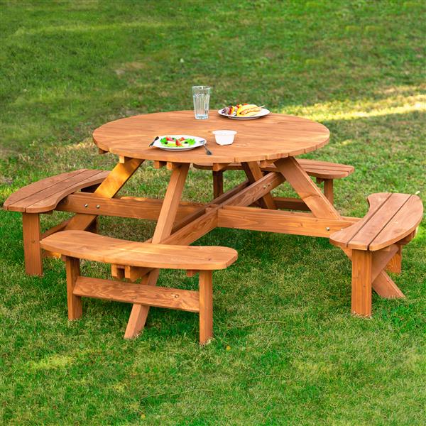 Leisure Season Round Picnic Table 82, How To Build A Round Picnic Table With Attached Benches