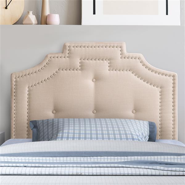 CorLiving Headboard with Button Tufting- Cream- Single