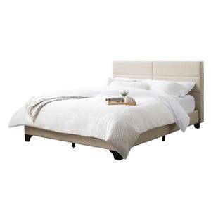 CorLiving Wide-Rectangle Panel Bed - Cream Fabric - Queen