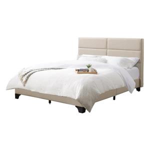 CorLiving Wide-Rectangle Panel Bed - Cream Fabric - Double