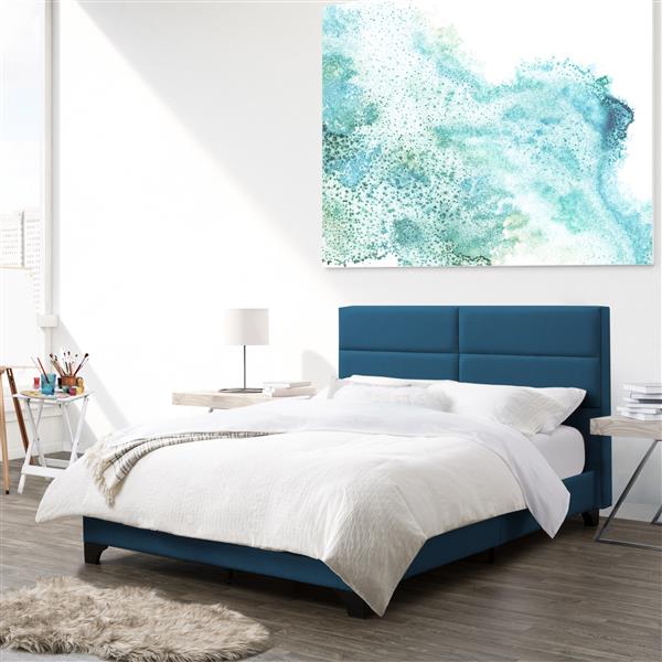 CorLiving Wide-Rectangle Panel Bed - Ocean Blue Fabric - Double