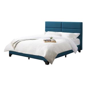 CorLiving Wide-Rectangle Panel Bed - Ocean Blue Fabric - Double