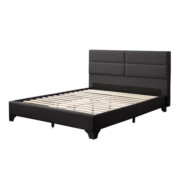 CorLiving Queen Size Wide-Rectangle Upholstered Panel Bed - Dark Grey