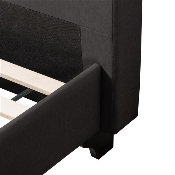 CorLiving Queen Size Wide-Rectangle Upholstered Panel Bed - Dark Grey