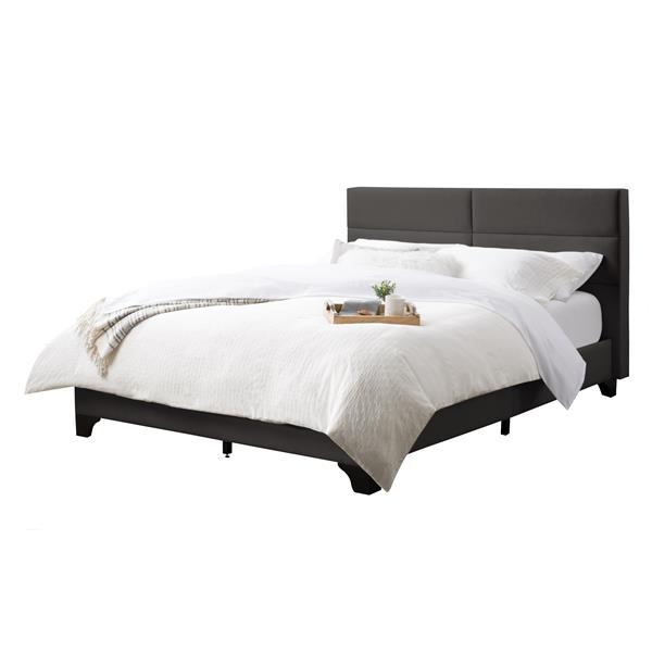 CorLiving Queen Size Wide-Rectangle Upholstered Panel Bed - Dark Grey