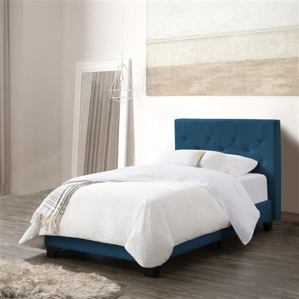 CorLiving Button-Tufted Bed - Ocean Blue Fabric - Twin/Single