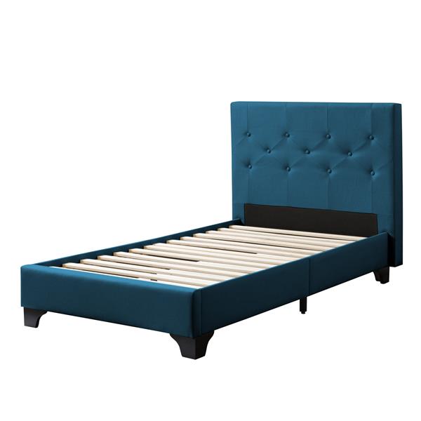 CorLiving Button-Tufted Bed - Ocean Blue Fabric - Twin/Single