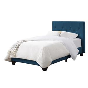 CorLiving Button-Tufted Bed - Ocean Blue Fabric - Twin/Single