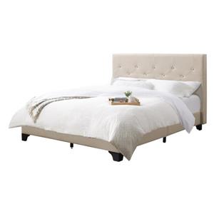 CorLiving Diamond Button-Tufted Bed -  Cream Fabric  -Double/Full