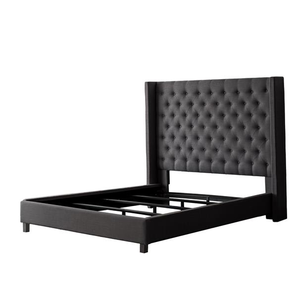 CorLiving King Size Upholstered Tufted Fabric Bed with Wings - Dark Grey